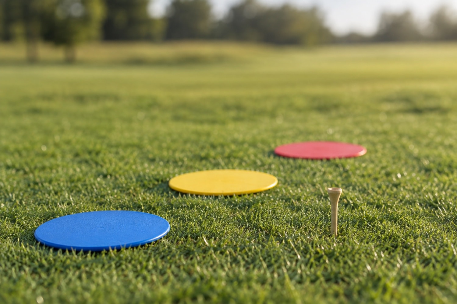 Plain balance markers arranged on short grass