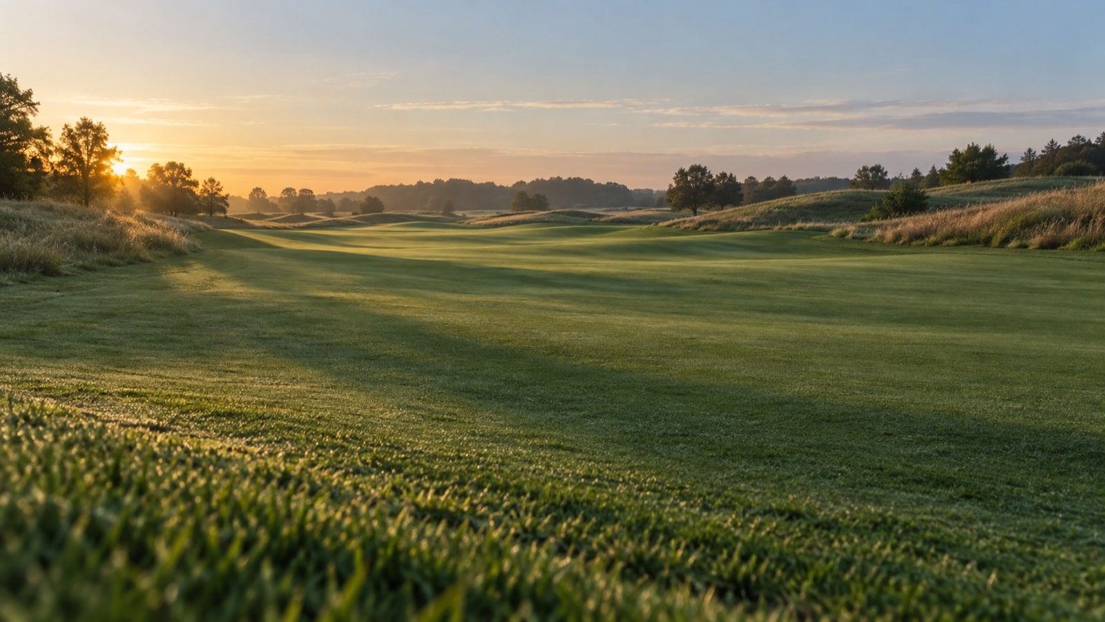 An empty golf fairway at first light
